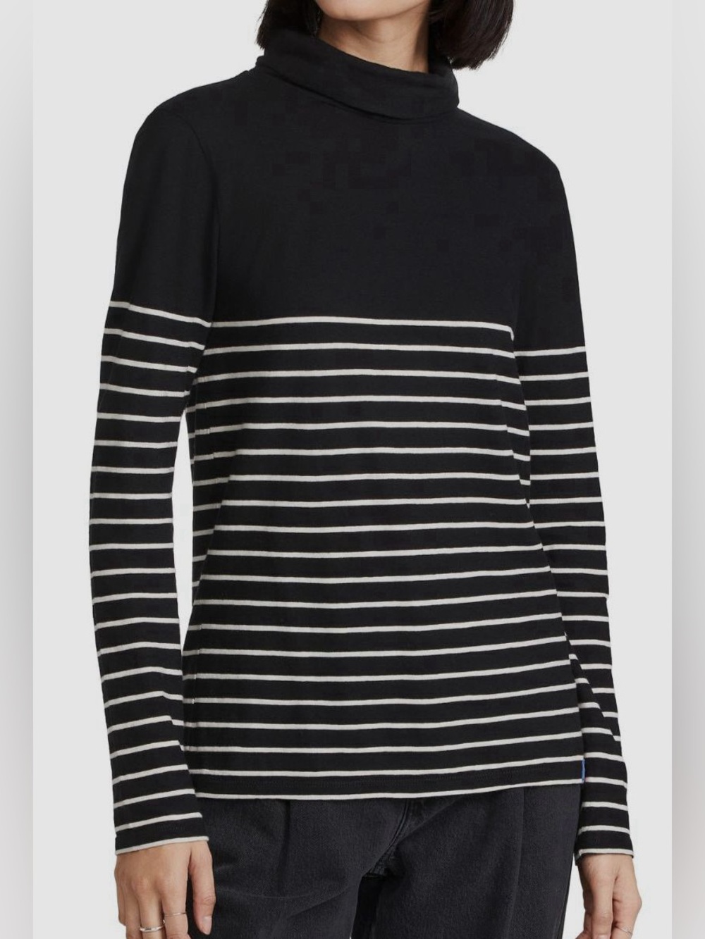 KULE Black & White Striped Cotton Turtleneck Top – Medium